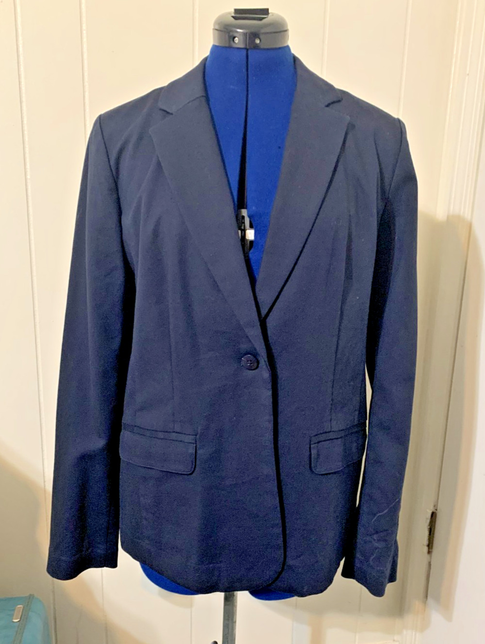 J Jill Essential Cotton Stretch Navy Blue Blazer Small Tall Career Classic